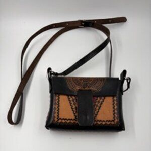 Mexican Handmade Two-tone Leather Crossbody Bag